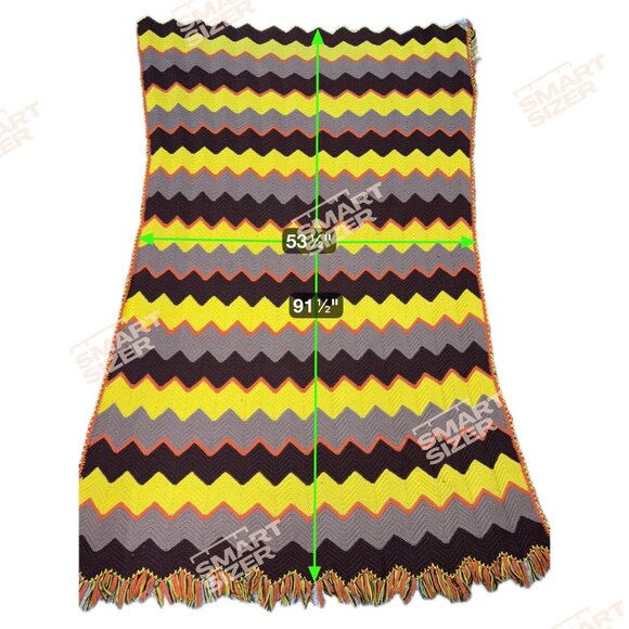 Vintage Chevron Afghan Sofa Throw Blanket Yellow Brown & Gray Fringe MCM Retro - Picture 4 of 4